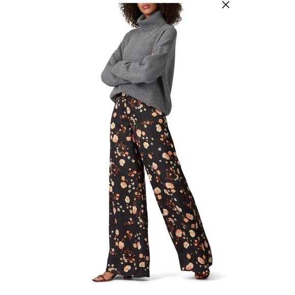 Jill Stuart Pants - Rent the runway sz 10 black floral Anouk print  Jill Stewart silk pants wide leg